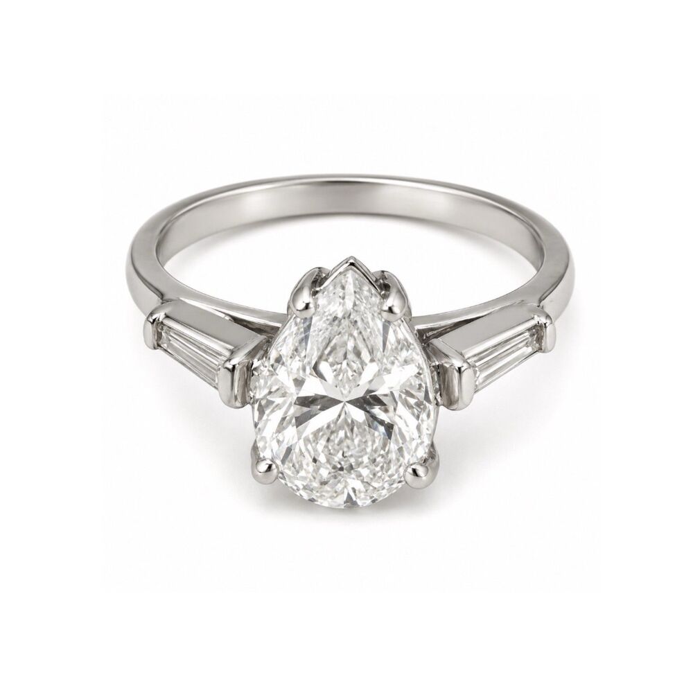 Vintage 1980s Ring Size 7 Sterling Silver CZ Pear Engagement Style - 14Z